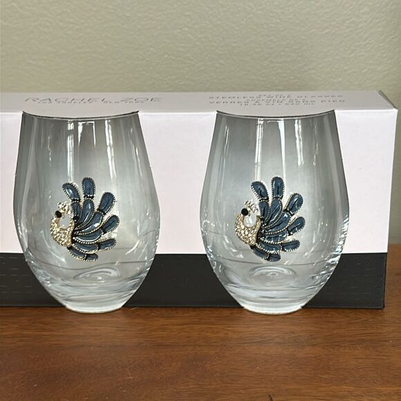 Rachel Zoe Crystal Embellished Peacock Stemless Wine Glasses! - Picture 10 of 10